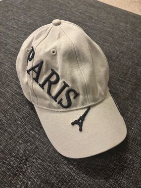 PARIS Embroidered Baseball Cap in Light tan with Navy Accents